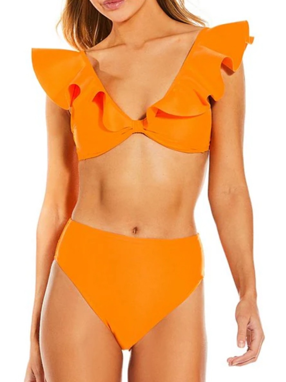ANTONIO MELANI Orange Ruffle V-Neck High-Waist Bikini